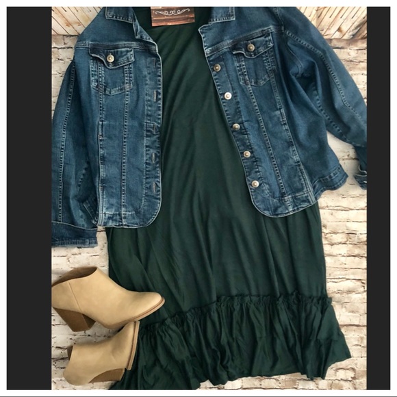 Plus size hunter green Zenana ruffle bottom dress - Picture 2 of 4